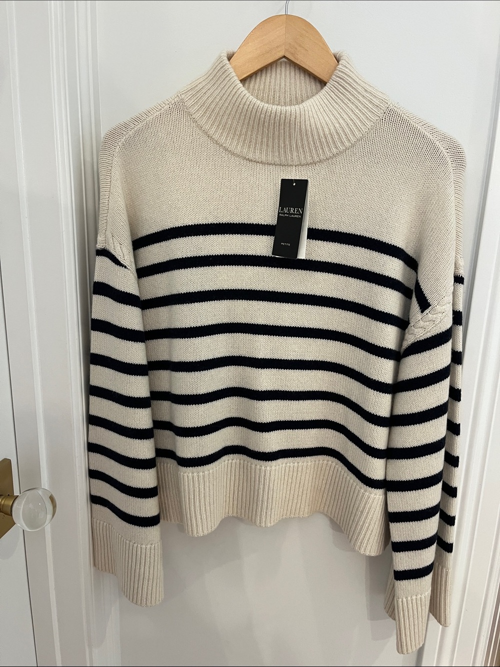 Ralph Lauren Cream and Black Striped Turtleneck Sweater